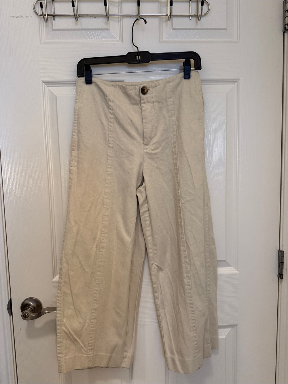 Vince Cream Wide-Leg Cropped Linen/Cotton Pants